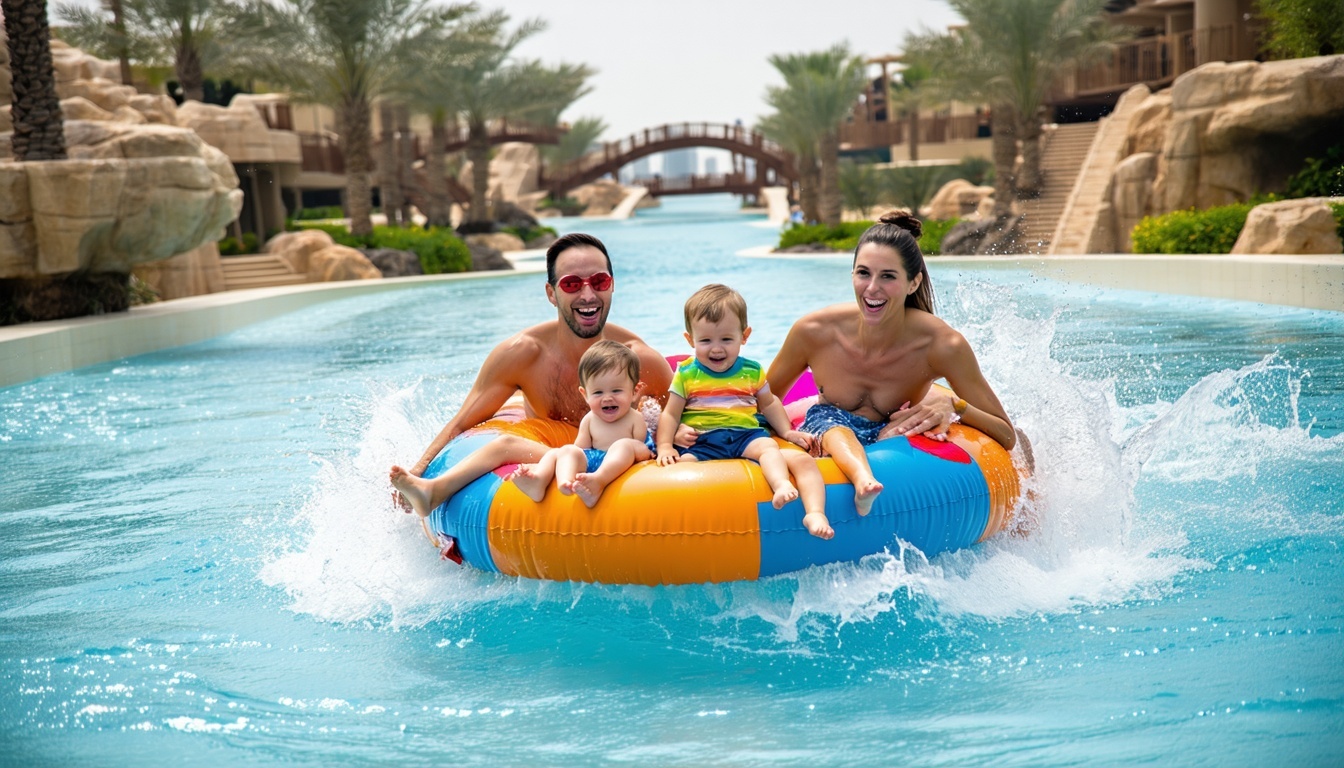 Family enjoying the lazy river at Aquaventure World Dubai